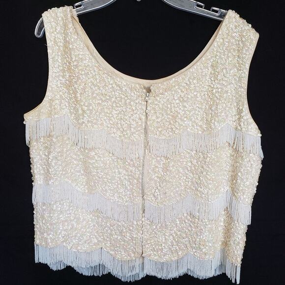 Creations by Harilela's Vtg 1960's Womens Beads Top Sz 38 Sequins Gatsby Flapper - Picture 3 of 8